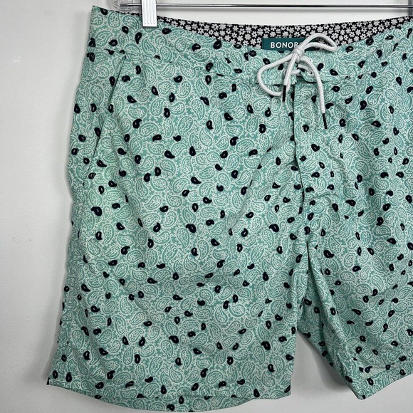 Bonobos Swim Trunks Men's 38 Green Seafoam Paisley Print 7" Inseam W Brief Liner - Picture 4 of 12